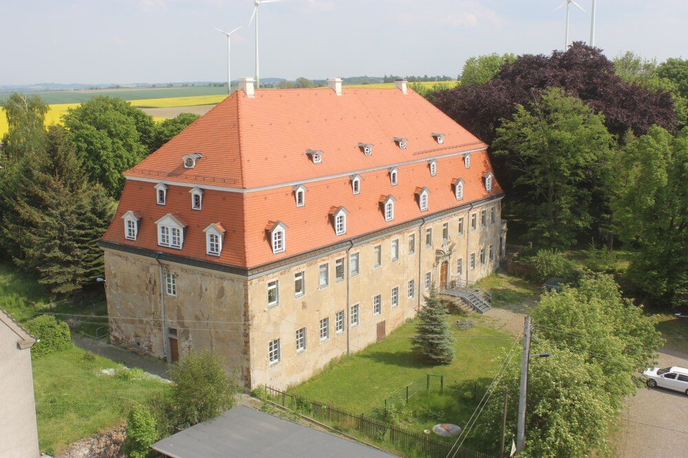 Luftbildansicht von Schloss Wiederoda