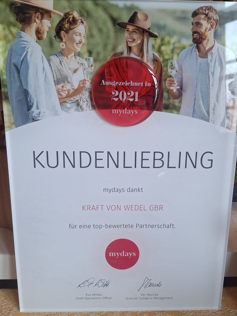 mydays Kundenliebling-Urkunde 2021