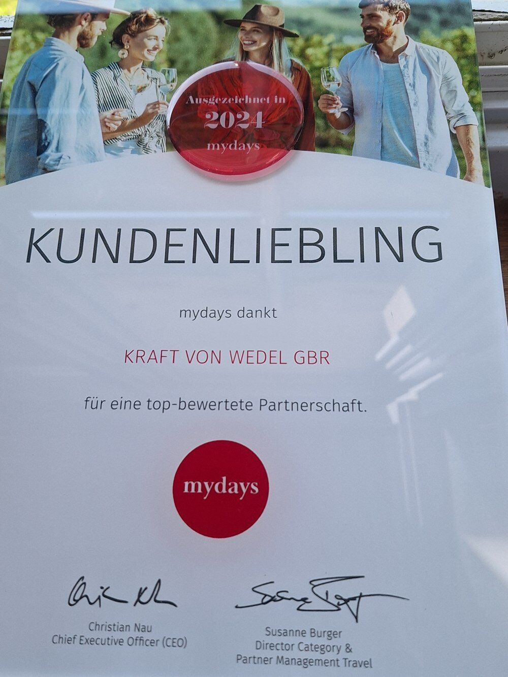 mydays Kundenliebling-Urkunde 2024